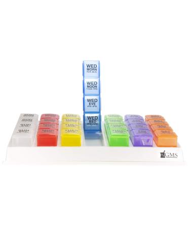 GMS 4 Times Per Day Weekly Slant Tray Pill Organizer - includes 7 Removable Pill Boxes for Organizing and Reminding Medications While Traveling Working and Other Daily Activities(Rainbow)