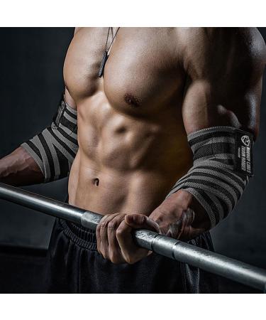 TAVIEW Elbow Bandages for Weightlifting - 120cm Elastic Compression Straps for Powerlifting Fitness & Gym Workouts - Gray & Black - Buy Online on GoSupps.com
