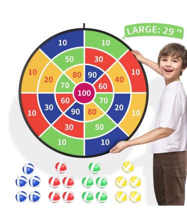 TEMI 29" Large Dart Board for Kids, Boys Toys Dartboards with 20 Velcro Sticky Balls, Indoor & Outdoor Sport Fun Party Play Game Toys, Birthday Gifts for Boys Girls 3 4 5 6 7 8 9 10 11 12 Years Old