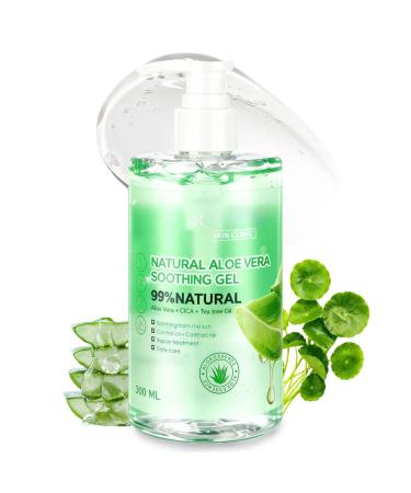 CLY AMS Organic Aloe Vera Gel for Face Hair Skin & Body with Centella Asiatica Alcohol Free Sun Skin Care Sunburn Relief (300ml/10 Fl Oz)