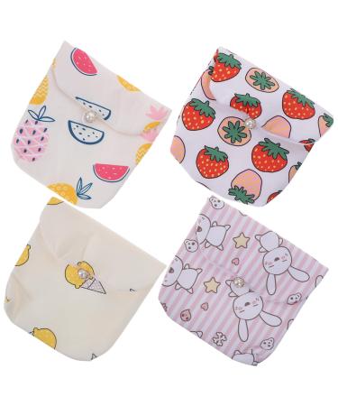 Cabilock 4 pieces aunt towel pocket linen organizer wipes the coupling from napkin bag cartoon-tampon holder women wallet mini cosmetics pocket storage container
