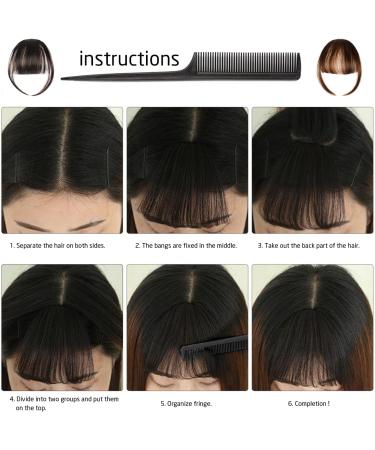 2 pieces of bangs wig clip natural fake bangs fake bangs real hair hair bangs female hair accessories brown-black + light brown with 1 comb - Buy Online on GoSupps.com