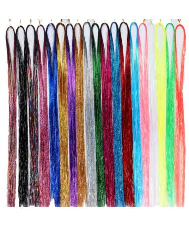 Doren Tinsel Hair Extensions Sparkling Shiny Rainbow Silk Hair Accessories 120cm 180-200 Strands/bag total 18 bags (18 colored One bag for each color) 120 cm 18 colored One bag for each color
