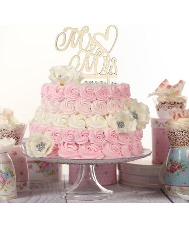 Mr and Mrs Cake Topper 5.6x5 Inch Elegant Wood Wedding Cake Topper Mr & Mrs Sign for Wedding Cake Engaged Cake Topper Wedding Party Supplies Cake Decoration - Buy Online on GoSupps.com