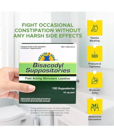 Bisacodyl Suppositories 10mg Fast-Acting Laxative for Constipation Relief Rectal Suppository for Adults- Stool Softener Medicated Suppositories- Daily Stimulant Laxative (100 Count) (Pack of 2) 100 Count (Pack of 2) - Buy Online on GoSupps.com