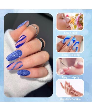 Rechoo 2pcs Gel Liner Nail Polish 8ml Blue Matte & Glitter Colors for Nail Art Design & Patterns - Buy Online on GoSupps.com