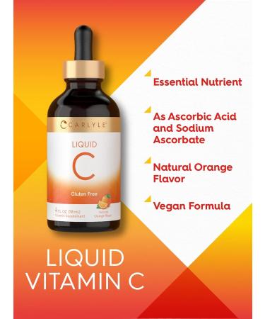 Carlyle Vitamin C Liquid | 4 fl. oz | Orange Flavor | Vegan Non-GMO Gluten Free Supplement - Buy Online on GoSupps.com