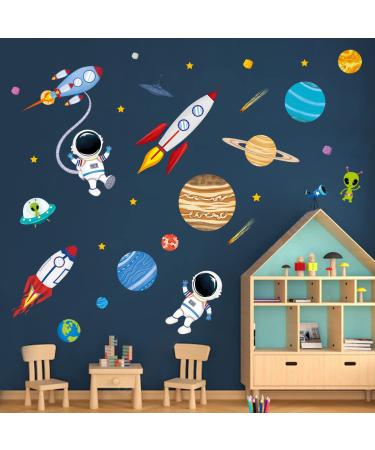 decalmile Outer Space Wall Decals Rocket Planets Astronaut Wall Stickers Baby Nursery Boys Bedroom Playroom Wall Decor