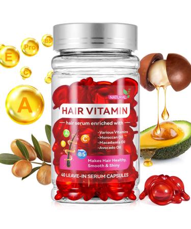 40 Pcs Hair Treatment Serum Hair Vitamin Serum Oil Capsules No Rinse Hair Oil Capsules Rich in Vitamins A C E Pro B5 Jojoba Macadamia Avocado Oils for Damaged Frizzy & Dry Hair Repair
