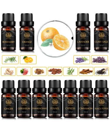 Aromatherapy Black Pepper Essential Oil Set for Diffuser 100% Pure Essential Oils Kit-Cinnamon Clary Sage Cypress Frankincense Lavender Rosemary Oil 11x10ml Therapeutic Grade Essential Oil Kit