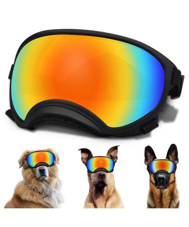 Large Dog Sunglasses, Dog Goggles with Adjustable Strap UV Protection Winproof Dog Puppy Sunglasses, Suitable for Medium-Large Dog Pet Glasses, Dogs Eyes Protection Black Frame&Colored Lens