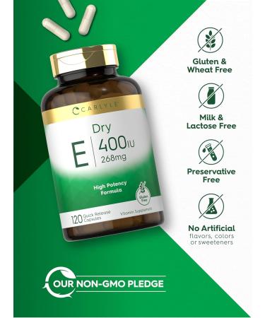 Carlyle Dry Vitamin E 400 IU | 120 Capsules | D-Alpha Tocopheryl | High Potency Formula | Non-GMO and Gluten Free - Buy Online on GoSupps.com