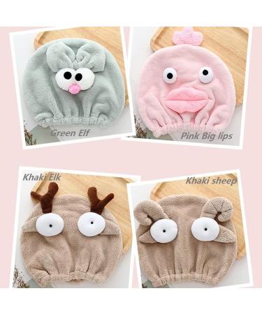 Buy 2-Piece Kids Hair Drying Towel Wrap Set | Quick Drying Hair Turban & Cap in Elk & Pink Big Lips - Buy Online on GoSupps.com