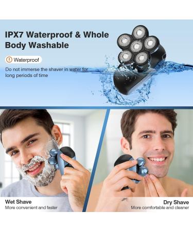 6D 6 in 1 Rotating Electric Head Shaver for Men - Wet & Dry, USB Rechargeable, IPX7 Waterproof, Professional Rotary Shavers - Cordless Beard Trimmer - Blue - Buy Online on GoSupps.com