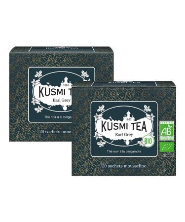 Kusmi Tea - Earl Grey Bio - Lot de 2 bo tes - Th Noir Biologique Aromatis l'Huile Essentielle de Bergamote - Th Caf in - 2x20 Sachets