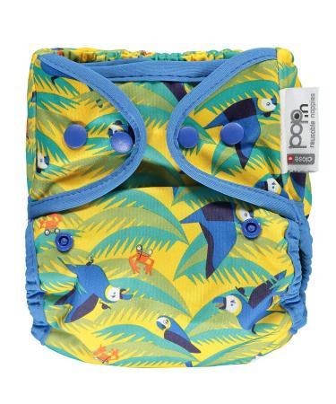Close Parent - Eco-Friendly Waterproof Nappy Cover in Green Parrot Adjustable Popper Design for Newborn to Toddler - Fits Flat & Fitted Nappies