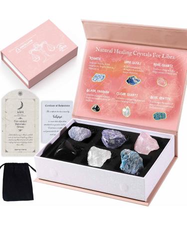 Faivykyd Libra Birthday Crystals for Healing Natural Spiritual Crystals with Horoscope Box Zodiac Birthstone Crystal Set Birthday Gifts for Women Men Friends Beginners Healing Crystal