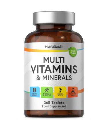 Multivitamin Tablets for Men and Women | 365 Count | with 24 Essential Nutrients Including Vitamin D B12 Zinc and Iron | 100% Vegan Supplement | by Horbaach