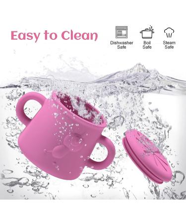 TYRY.HU Silicone Snack Cup 15 Oz Spill Proof Large Food Container for Toddler & Baby 6+ Months - Pink - Buy Online on GoSupps.com