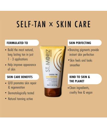 St. Moriz Advanced Tinted Gradual Tanning Lotion | Hydrating Gradual Tan Moisturiser with Anti-Ageing Q10 & Light Colour Coverage | Builds up a Natural Glow in 1 to 3 Applications | Vegan | 150ml - Buy Online on GoSupps.com