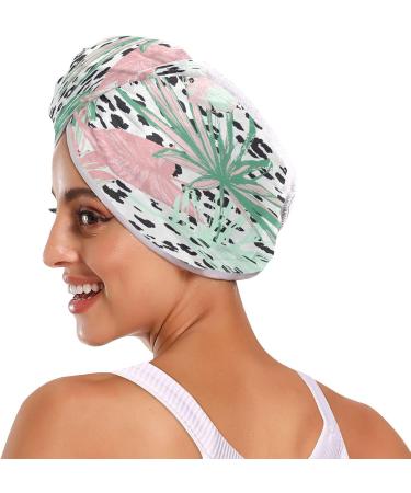 Tropical Leaves Dry Hair Cap & Quick-Drying Towel Set | Super Absorbent Soft & Comfortable - 2 Piece with Button Headband | International Shipping Available - Buy Online on GoSupps.com