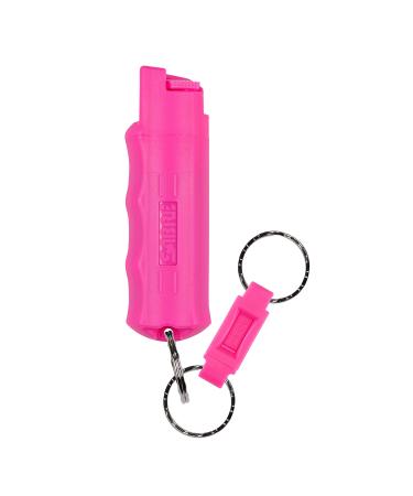 SABRE ADVANCED Pepper Spray Keychain with Quick Release  3-in-1 Pepper Spray, CS Tear Gas & UV Dye  Maximum Strength Police OC Spray, Finger Grip for Better Aim  Optional Practice Spray, Pink Pepper Spray 0.54 Fluid Ounces