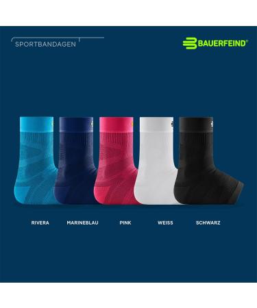 Bauerfeind Sports Compression Ankle Sleeve - Unisex Ankle Support Bandage for Running Fitness & Ball Sports - Left & Right Fit - Size L Navy - Buy Online on GoSupps.com