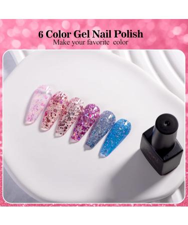 6 Colors Glitter Series Gel Nail Polish Kit-Glitter Sparkle Pink Blue Light Grey- Soak-Off UV/LED Nail Polish Gel for Home Salon DIY Nail Art 5ML - Buy Online on GoSupps.com
