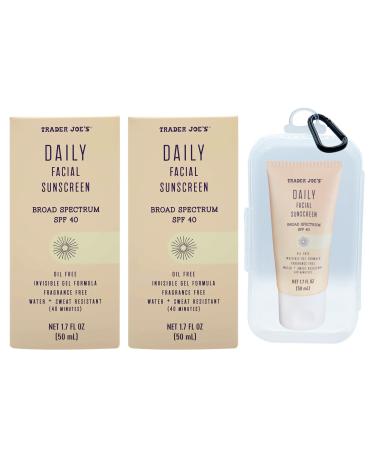 Trader Joe's Daily Facial Sunscreen Broad Spectrum SPF 40 (Pack of 2) Bundled with Clear Carrying Case 1.7 Fl Oz (Pack of 2)