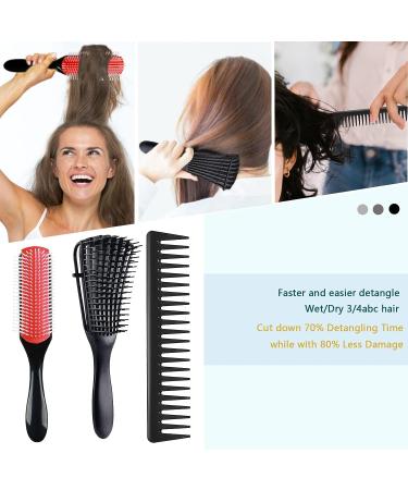 Detangling Brush Set for Curly Hair - Wide Tooth Comb for 3/4abc Natural Hair - 9 Row Nylon Bristle - Men, Women, Kids - Buy Online on GoSupps.com