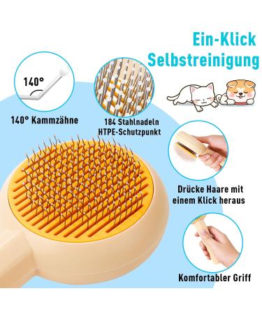 Phantasy Pet Dog & Cat Brush - Self-Cleaning Grooming Tool for Long & Short Hair Yellow Pet Comb with Handle - Buy Online on GoSupps.com
