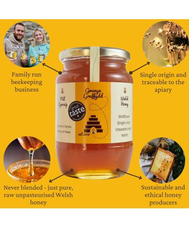 Welsh Wildflower Honey | 1kg Glass Honey Jar | Natural Wildflower Welsh Honey Jar | Raw Honey | Direct from the Beekeeper - Buy Online on GoSupps.com