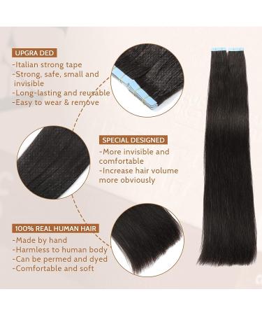 18 Tape in Remy Human Hair Extensions - Natural Black Brazilian Virgin Hair - 50g/pack - 20pcs - Seamless Skin Weft - 1B - Buy Online on GoSupps.com