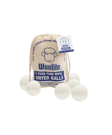 WOOLITE Reusable Wool Laundry Dryer Balls Cuts Drying Time in Half Natural Fabric Softener Reduces Clothing Wrinkles Eco-Friendly Money Saver 6 Pack