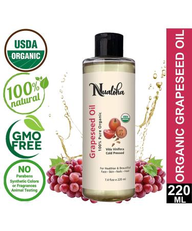 Organic Grape Seed Oil 220 ML - 100% Pure Cold Pressed Carrier Oil for Acne Hair Care Face Cleanser & Anti-Aging Moisturizer - Buy Online on GoSupps.com
