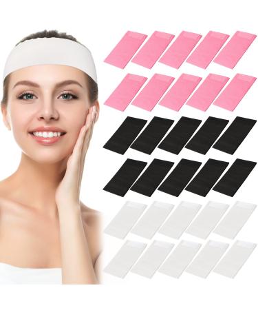 120 Pieces Disposable Headbands for Facials Spa Headbands with Convenient Closure Stretch Non Woven Skin Care Hair Band Soft for Women Girls Salons Face Washing  Shower  Pink  Black  White