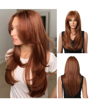 Oefei long Copper brown layered natural wigs for women synthetic hair heat -resistant daily party cosplay carry copper brown - Buy Online on GoSupps.com