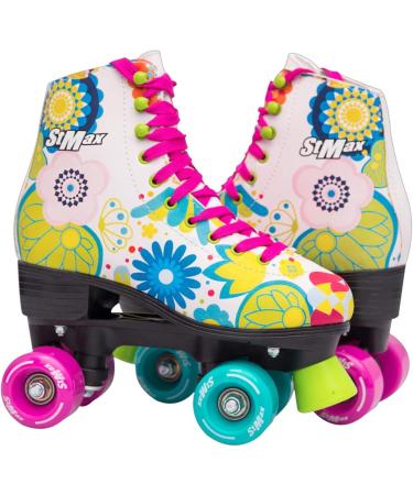 STMAX Roller Skates Women and Girls Classic Derby Quad Skate - Floral Design - Size 7 Women / 5.5 Youth - Buy Online on GoSupps.com