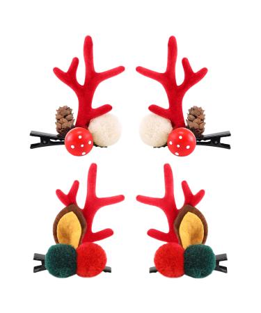 Boobeen Gifts Christmas Hair Clip - 2 Pairs Cute Reindeer Antlers Ears Hair Accessory Antlers Headdress Hairpin for Christmas Party Christmas 7-8