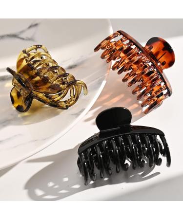 DEEKA 3 PCS 2.5 Inch Tortoise Shell Hair Claw Clips - Double Row Teeth Hair Jaw Clips for Women - Black/Brown/Leopard - Pack of 3 - Buy Online on GoSupps.com