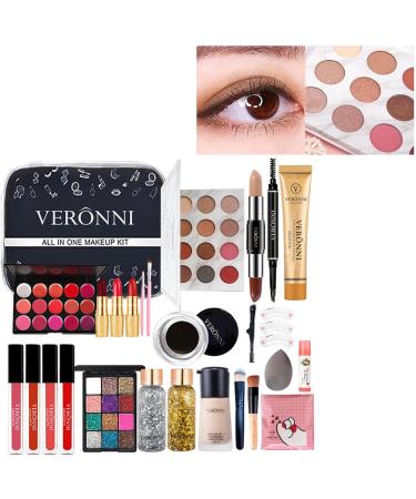 Keptfeet 28-Part Make-Up All-in-Kit | Professional Starter Set for Beginners | Eyeshadow Palette Lip Gloss Lipstick & More - Buy Online on GoSupps.com