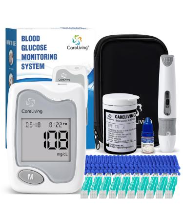 CareLiving Blood Glucose Monitor Kit 50 Test Strips 50 Lancets 1 Blood Glucose Meter 1 Lancing Device Diabetes Testing Kit Glucometer Kit for Home Use