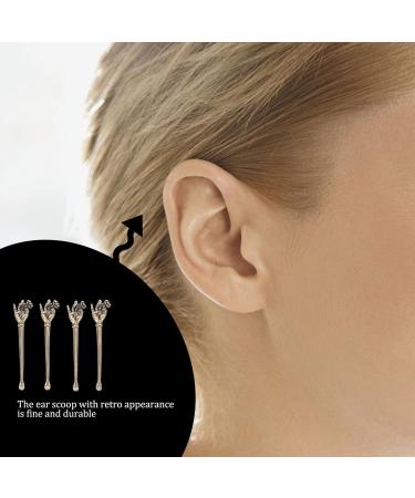 Vintage Rose Charms Brass Ear Gold Spoons Set - 4Pcs | Tiny Miniature Tea Powder Shovel Scoop Pick Curette Cleaner - Buy Online on GoSupps.com