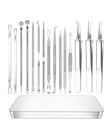 Pimple Popper Tool Kit Blackhead Remover Tools Extraction Tools for Estheticians Black Head Extractions Tool Professional Comedone Extractor Beauty Acne Removal Blemish Set with Metal Case(15PCS)