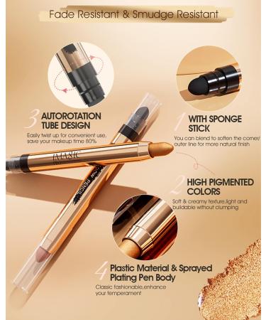 Cream Eyeshadow Stick -1Pcs No Crease Glitter Shimmer Golden Cream Eye shadow Stick with Brush Rotatable Eye Brightener Pencil Crayon Long Lasting Waterproof for Smoky Metallic Eye Makeup-8# 08# Golden - Buy Online on GoSupps.com