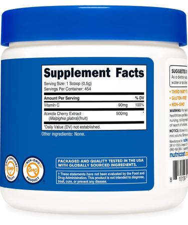 Nutricost Natural Vitamin C - Acerola Cherry Powder 0.5 LB - Gluten Free & Non-GMO 8 Ounce (Pack of 1) - Buy Online on GoSupps.com