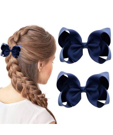 JUNRU Pair of Girls Navy Ribbon Style Bow Hair Beak Clips Slides