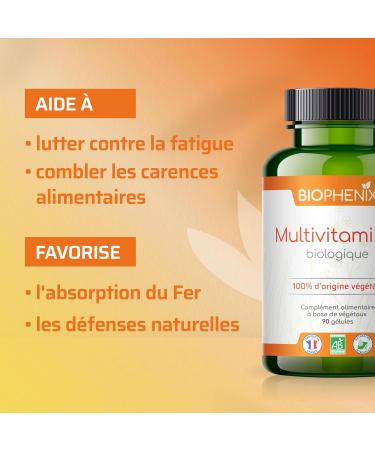 Bioph nix Organic multivitamins 90 capsules - 100% natural plant-based food supplement - Fights against food deficiencies and fatigue - Buy Online on GoSupps.com