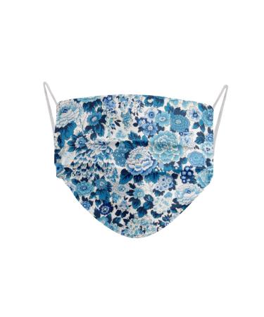 Cencibel Smart Casual Liberty London face mask with blue and turquoise flowers white one size