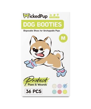 WICKEDPUP Dog Boots Paw Protection for Small Dogs, 36ct | Disposable Pet Booties for Wound Recovery | Puppy Shoes with Adjustable Straps for Hardwood Floors, Hot Pavement (Blue, M: W 1-1.5") Baby Blue Eyes M: Width 1 - 1.5"